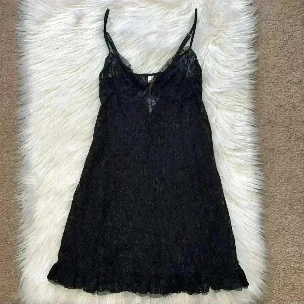 Inner Secrets Lingerie Y2K Gothic Lace Babydoll Ruffle Hem Medium - Picture 1 of 9